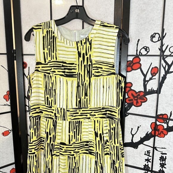 Diane Von Furstenberg Pleated Hayley Silk Printed Dress Green Black White Size 6 - Picture 2 of 6